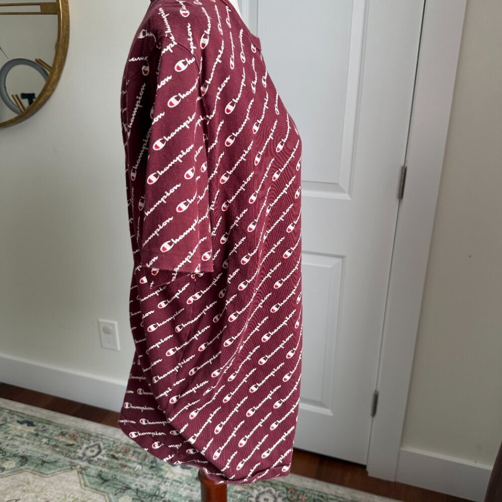 Champion Heritage Y2K All Over Print Womens Large Spell Out Maroon 100% Cotton - Picture 3 of 8